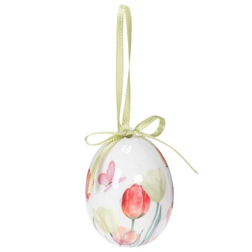 Decoração de ovos de Páscoa, com motivo de tulipa e fita para pendurar, ideal para a primavera, 6 cm, 12 peças.