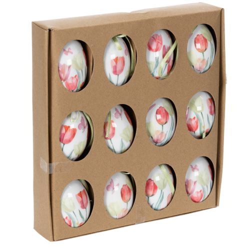 Itens Decoração de ovos de Páscoa, com motivo de tulipa e fita para pendurar, ideal para a primavera, 6 cm, 12 peças.