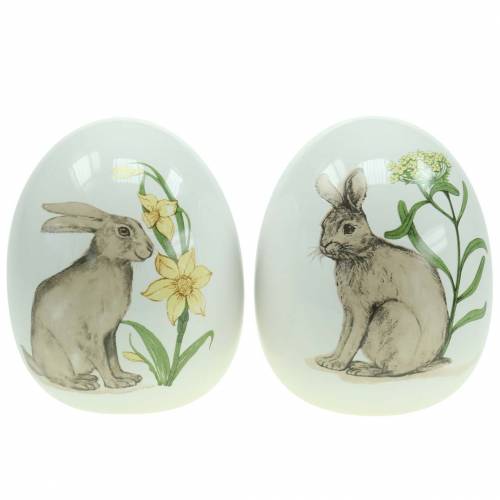 Floristik24 Clara de ovo em cerâmica com motivo de coelho Ø12,5cm A16cm 2pcs