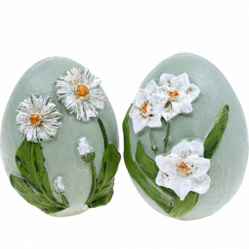 Floristik24 Ovos de Páscoa com Motivo de Flores Margaridas e Narcisos Azul, Gesso Verde Sortido 2 unidades