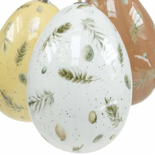 Floristik24 Ovos de Páscoa para pendurar com motivos ovos e penas branco, castanho, amarelo sortido 3uds