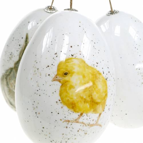 Itens Ovos de Páscoa para pendurar com motivos de animais pintinho, pássaro, coelho branco sortido 3uds