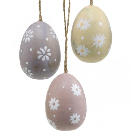 Ovos de páscoa com decoração de flores para pendurar ovo de madeira classificado 7cm 3pcs