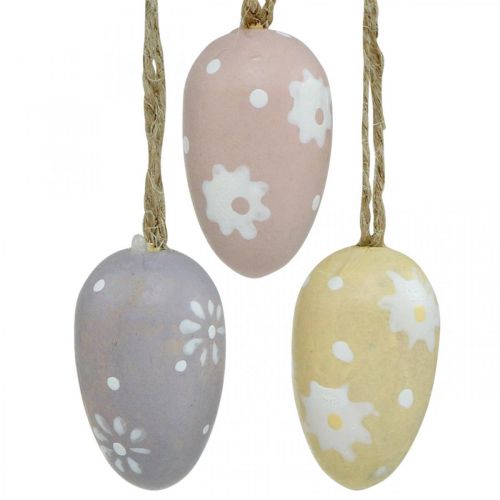 Mini ovos de Páscoa, ovos de madeira com flores, decoração de Páscoa roxo, rosa, amarelo H3.5cm 6pcs