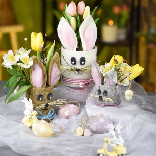 Mini ovos de Páscoa, ovos de madeira com flores, decoração de Páscoa roxo, rosa, amarelo H3.5cm 6pcs