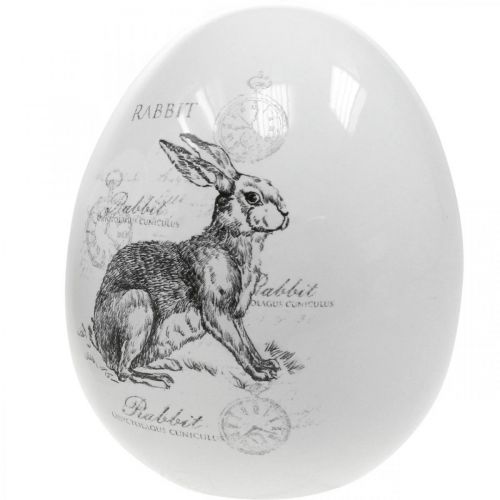 Floristik24 Ovo de cerâmica, decoração de Páscoa, ovo de Páscoa com coelhos branco, preto Ø10cm A12cm conjunto de 2
