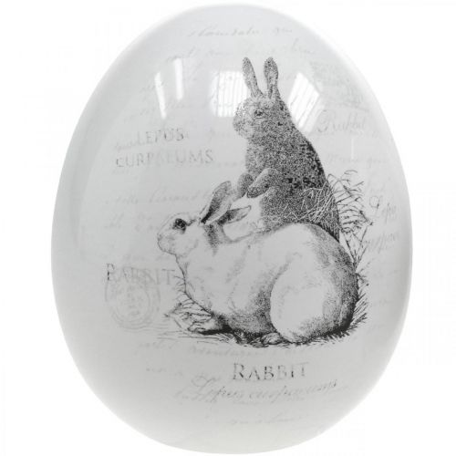 Floristik24 Ovo de cerâmica, decoração de Páscoa, ovo de Páscoa com coelhos branco, preto Ø10cm A12cm conjunto de 2