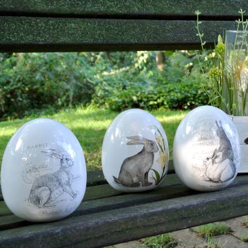 Floristik24 Clara de ovo em cerâmica com motivo de coelho Ø12,5cm A16cm 2pcs