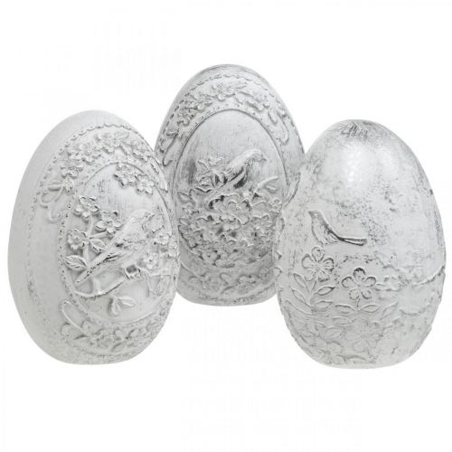 Floristik24 Ovo de páscoa nostalgia motivo de pássaro decoração de páscoa para colocar branco H9.5cm 3pcs