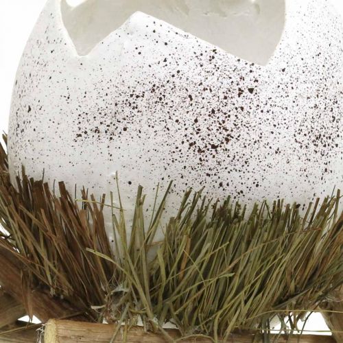 Floristik24 Decoração de Páscoa, ovo no ninho, ovo decorativo, ninho de passarinho Ø9cm A10cm branco, cores naturais 4uds