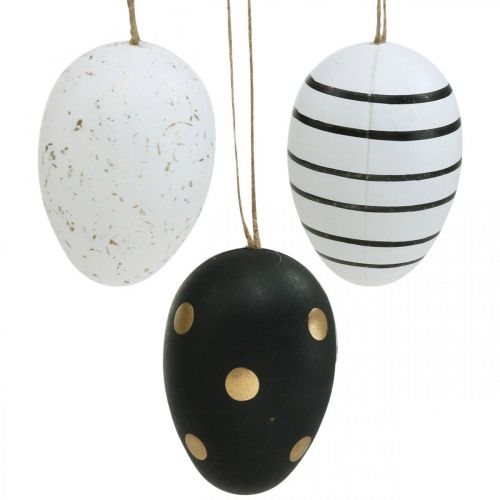 Ovos de Páscoa para pendurar Preto Branco Ouro Sortido H6cm 12pcs