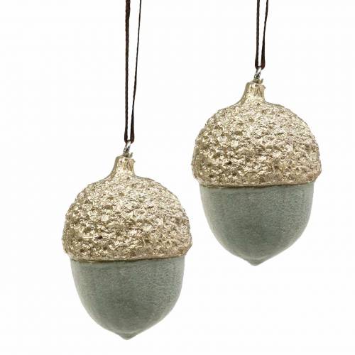 Floristik24 Decorações para árvores de Natal verde bolota, ouro 4 × 6 cm 6 unidades