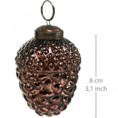 Floristik24 Cones decorativos de vidro bolota marrom para pendurar decoração do advento 5,5 × 8 cm 12 unidades