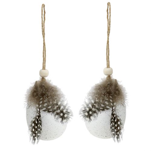 Floristik24 Ovos brancos com penas 7cm 6pcs