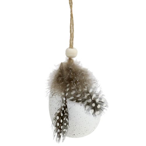 Floristik24 Ovos brancos com penas 7cm 6pcs