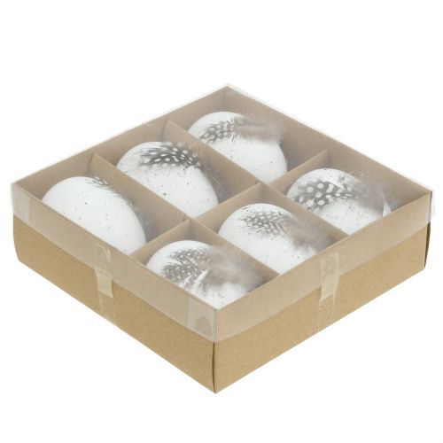 Floristik24 Ovos brancos com penas 7cm 6pcs