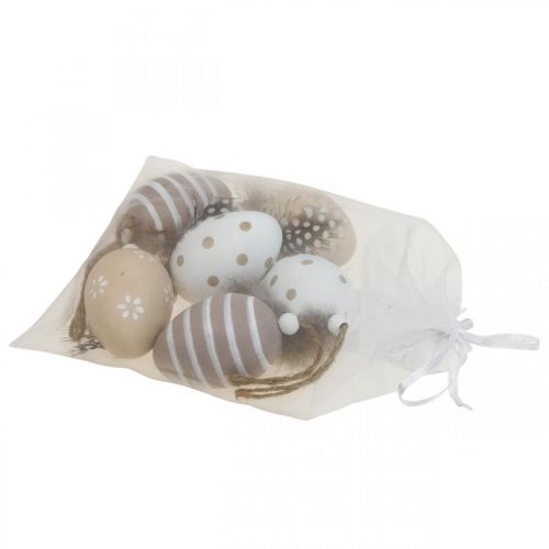 Floristik24 Ovos de Páscoa para pendurar ovos decorativos com penas A6cm 6uds