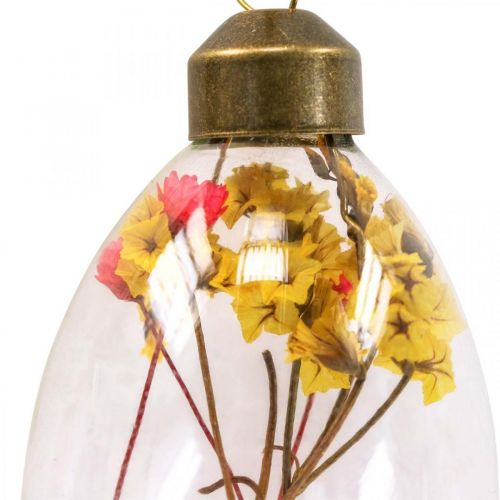 Floristik24 Ovos pendurados, flores secas, ovos de Páscoa, enfeites de vidro para a primavera Alt. 6,5cm, conjunto de 6