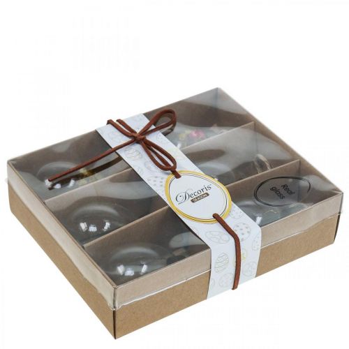 Floristik24 Ovos pendurados, flores secas, ovos de Páscoa, enfeites de vidro para a primavera Alt. 6,5cm, conjunto de 6