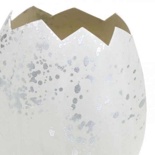 Floristik24 Ovo decorativo, meio ovo para decoração, decoração de Páscoa Ø10,5cm H14,5cm branco, prata 3pcs