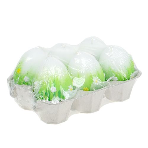 Floristik24 Velas de ovo branco com padrão 6.5cm 6pcs