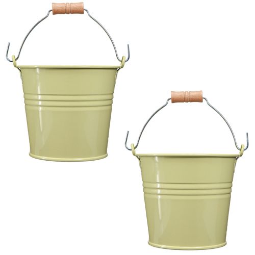 Itens Balde Metal Vaso Alça Verde-Amarelo 20x17.5x16cm 2pcs