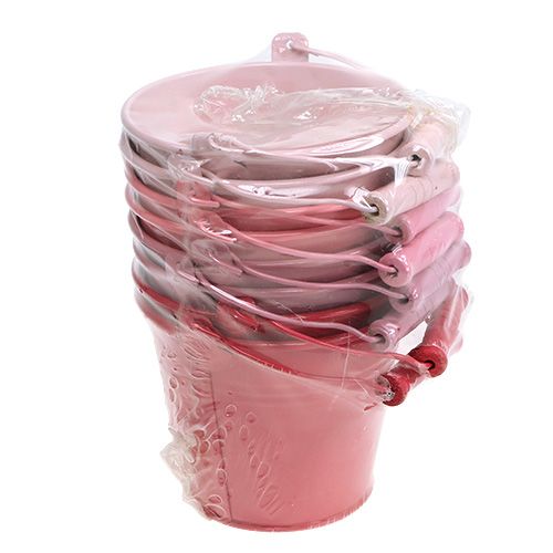 Floristik24 Balde rosa mistura Ø12cm Alt.10cm 8 unidades