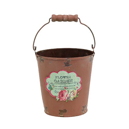 Floristik24 Balde com motivo Acabamento envelhecido castanho Ø11cm A12cm