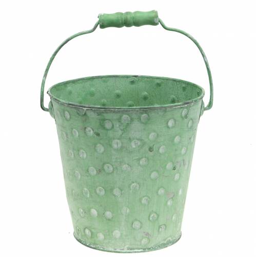 Floristik24 Plantador de balde decorativo com pontos metal verde lavado Ø13cm H12.5cm