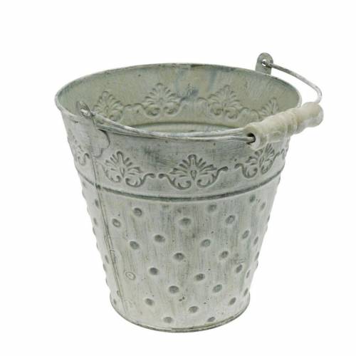 Balde decorativo de metal branco lavado Ø18,5 cm plantador decoração de metal pontilhada