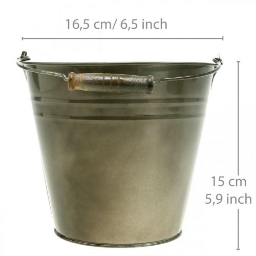 Floristik24 Balde decorativo com alça, decoração de jardim, vaso de plantas, recipiente de metal Ø16,5 cm A15 cm