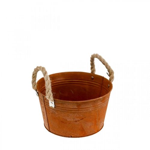 Floristik24 Pote de metal com alças de corda, tigela para plantas, outono, pátina Ø22cm H12cm