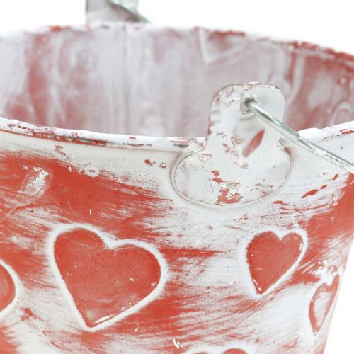 Floristik24 Vaso de metal para plantar Balde com padrão de coração Dia das Mães Balde de plantio Ø13,5cm