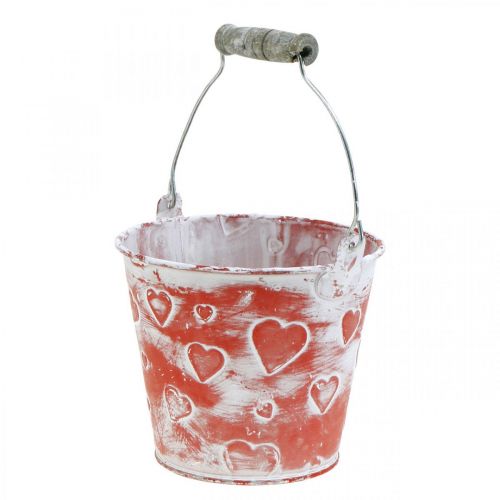 Floristik24 Decoração de coração de balde decorativo, recipiente de metal, dia dos namorados, balde de alça Ø12cm