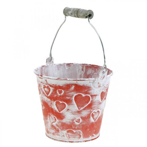 Floristik24 Vaso de metal para plantar Balde com padrão de coração Dia das Mães Balde de plantio Ø13,5cm