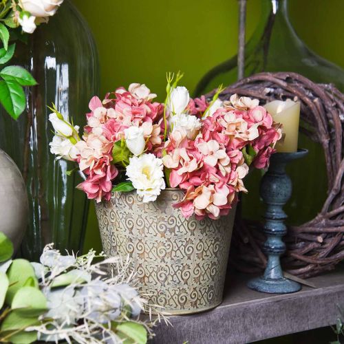 Floristik24 Balde verde com alças Ø26 cm vintage look plantador ferrugem metal