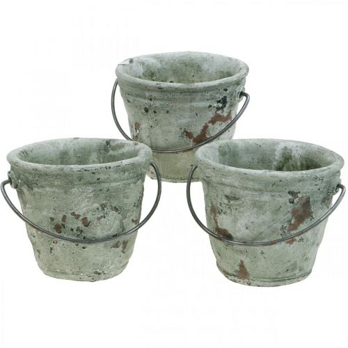 Floristik24 Balde para plantio, vaso de cerâmica, decoração de balde com aparência antiga Ø11,5 cm A10,5 cm 3 unidades