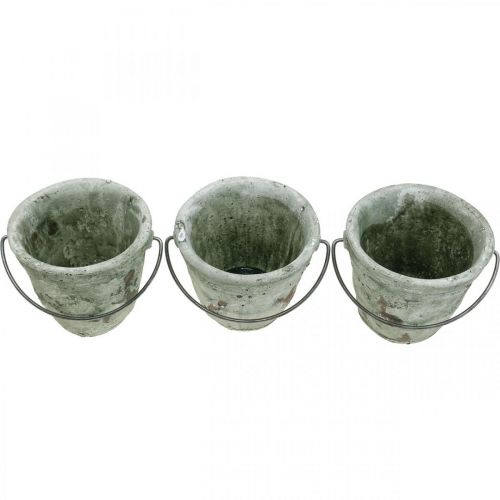Floristik24 Balde para plantio, vaso de cerâmica, decoração de balde com aparência antiga Ø11,5 cm A10,5 cm 3 unidades