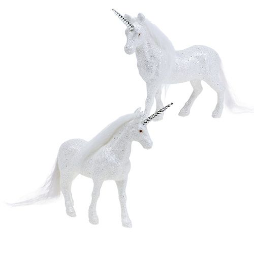 Floristik24 Unicórnio branco com glitter 18cm 2pçs