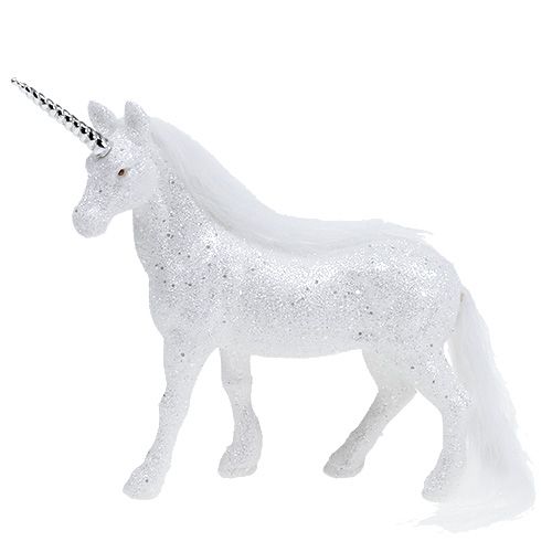 Floristik24 Unicórnio branco com glitter 18cm 2pçs
