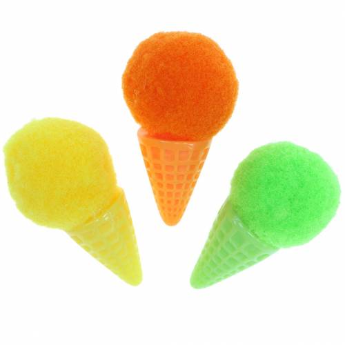 Floristik24 Sorvete em waffle artificial verde, amarelo, laranja sortido 3,5cm 18pcs