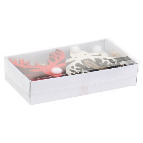 Itens Cabide de rena vermelho, branco 6,5 cm x 7,5 cm 8 unidades