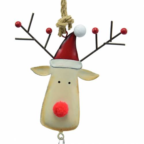 Floristik24 Pingente de Natal com cabeça de alce e sino 11,5 cm vermelho, bege 3 unidades
