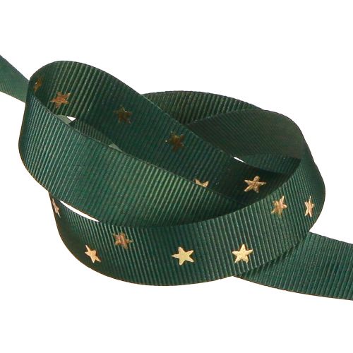 Floristik24 Fita decorativa elegante em verde escuro com estrelas douradas, largura 15 mm, comprimento 20 m