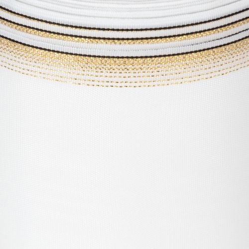 Fita decorativa elegante em moiré para guirlandas, 125 mm, branca com borda dourada - Fita decorativa de alta qualidade para arranjos florais e celebrações. | Floristik24.pt