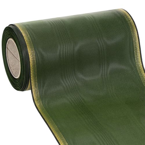 Floristik24 Fita elegante em moiré para guirlanda, 175 mm, verde-escura com borda perolada e trama de tafetá, ideal para ocasiões festivas.
