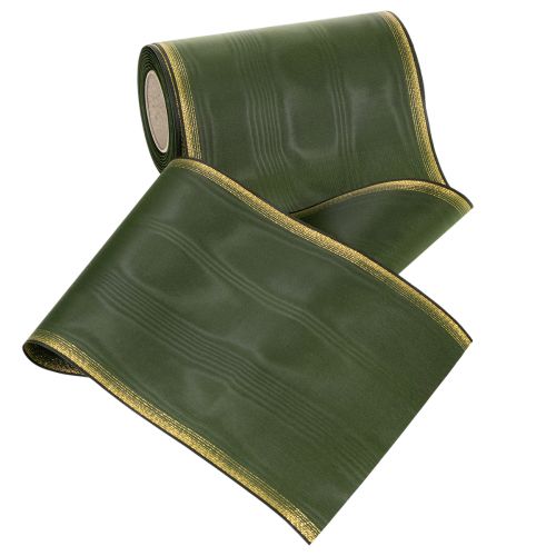 Itens Fita elegante em moiré para guirlanda, 175 mm, verde-escura com borda perolada e trama de tafetá, ideal para ocasiões festivas.