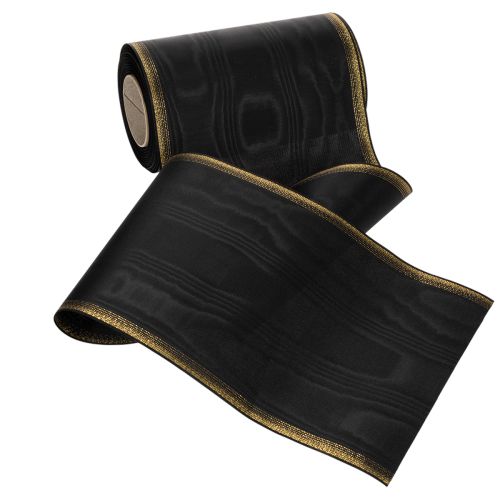 Fita decorativa elegante em moiré para coroas de flores, 175 mm, preta com borda perolada e trama de tafetá, fita decorativa para arranjos florais funerários, fita para laços, 25 m | Floristik24.pt