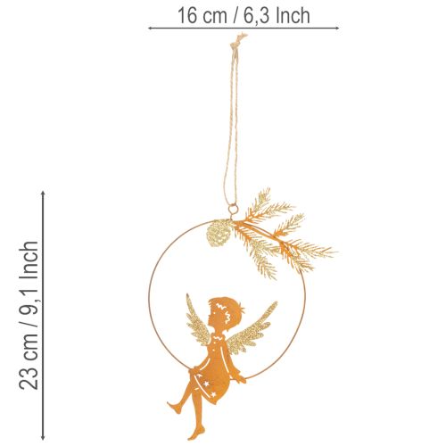 Anel decorativo de anjo, metal, acabamento enferrujado, decoração de Natal, 23,5 x 16,5 cm, conjunto de 3 peças. | Floristik24.pt