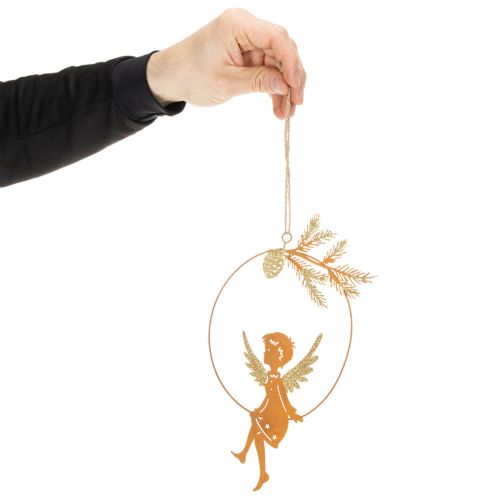 Anel decorativo de anjo, metal, acabamento enferrujado, decoração de Natal, 23,5 x 16,5 cm, conjunto de 3 peças. | Floristik24.pt
